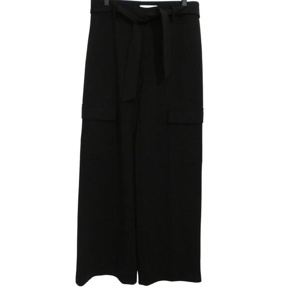 Carole Wren Womens Sz 8 Black Wide Leg High Waisted Belted Pants - Picture 1 of 5